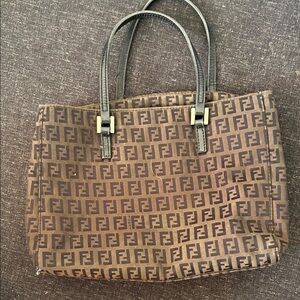 Fendi Brown Monogram Canvas Tote with Black Handles